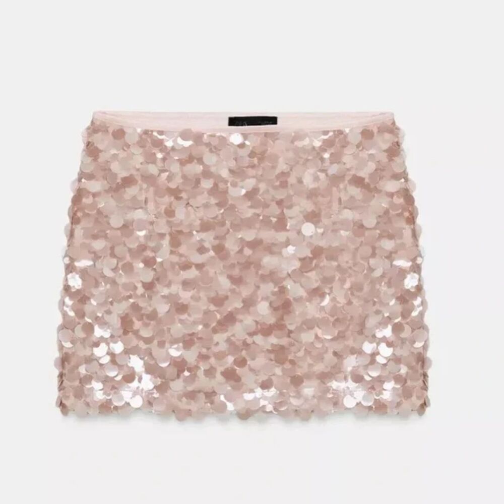 NWT Zara Sequin Mini Skirt in Dusty Pink - Picture 8 of 8